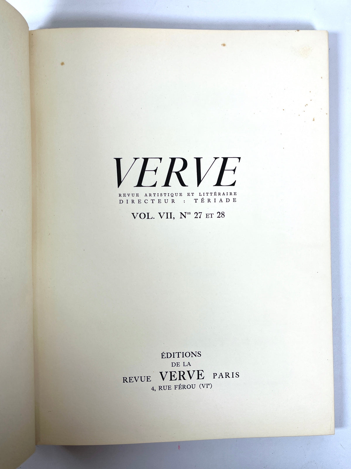 Verve, Revue Artistique et Littéraire, Vol. VII, Nos. 27 et 28, 1952, Good HC