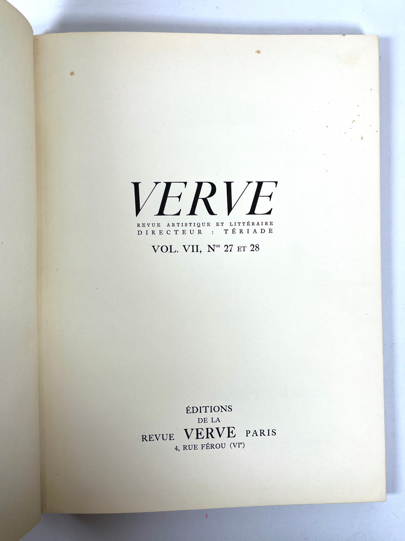Verve, Revue Artistique et Littéraire, Vol. VII, Nos. 27 et 28, 1952, Good HC