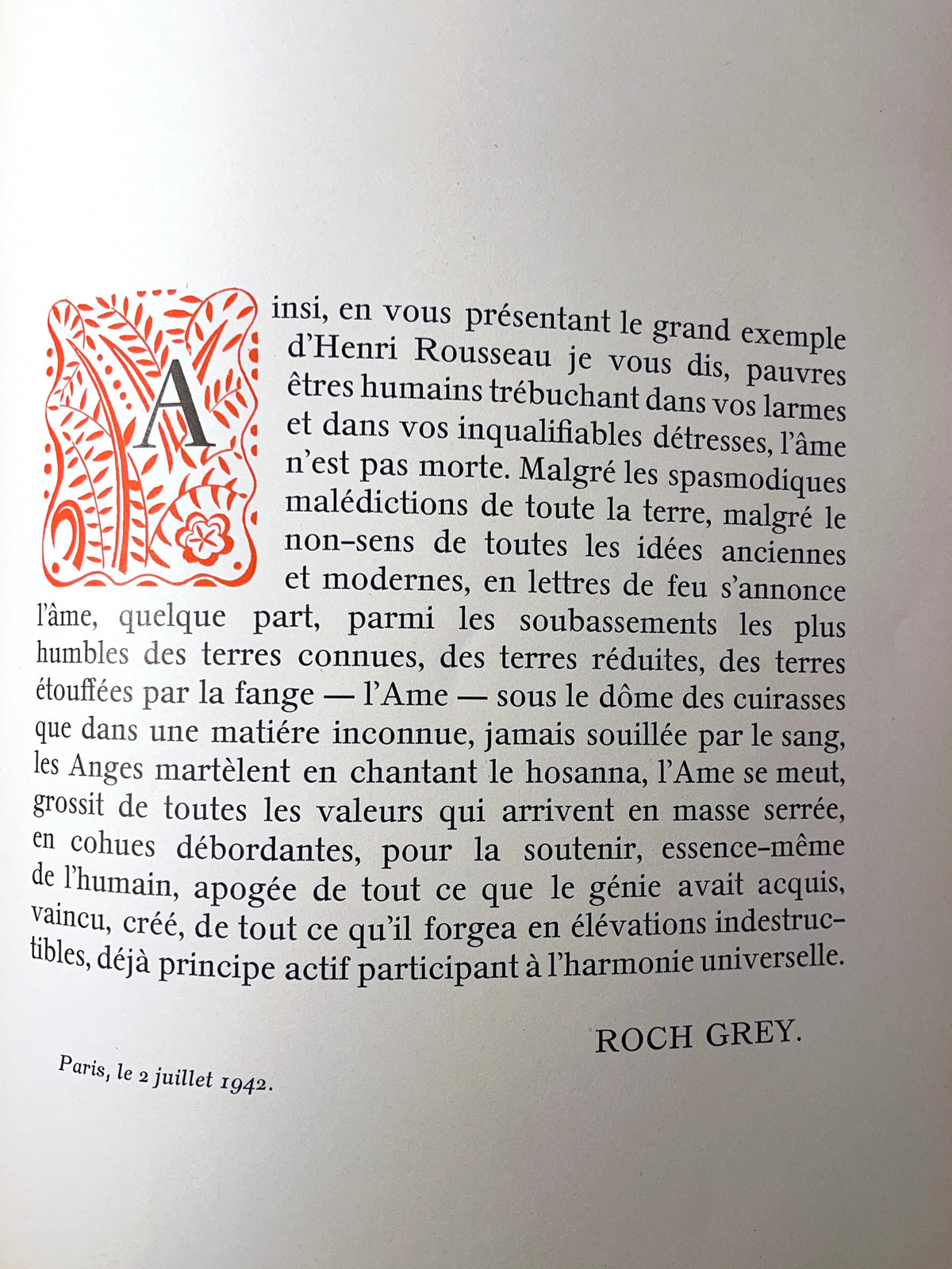 Henri Rousseau, par Roch Grey, Galerie Rene Drouin, 1943. Very Good Rebound Hardcover