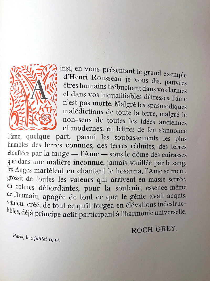 Henri Rousseau, par Roch Grey, Galerie Rene Drouin, 1943. Very Good Rebound Hardcover