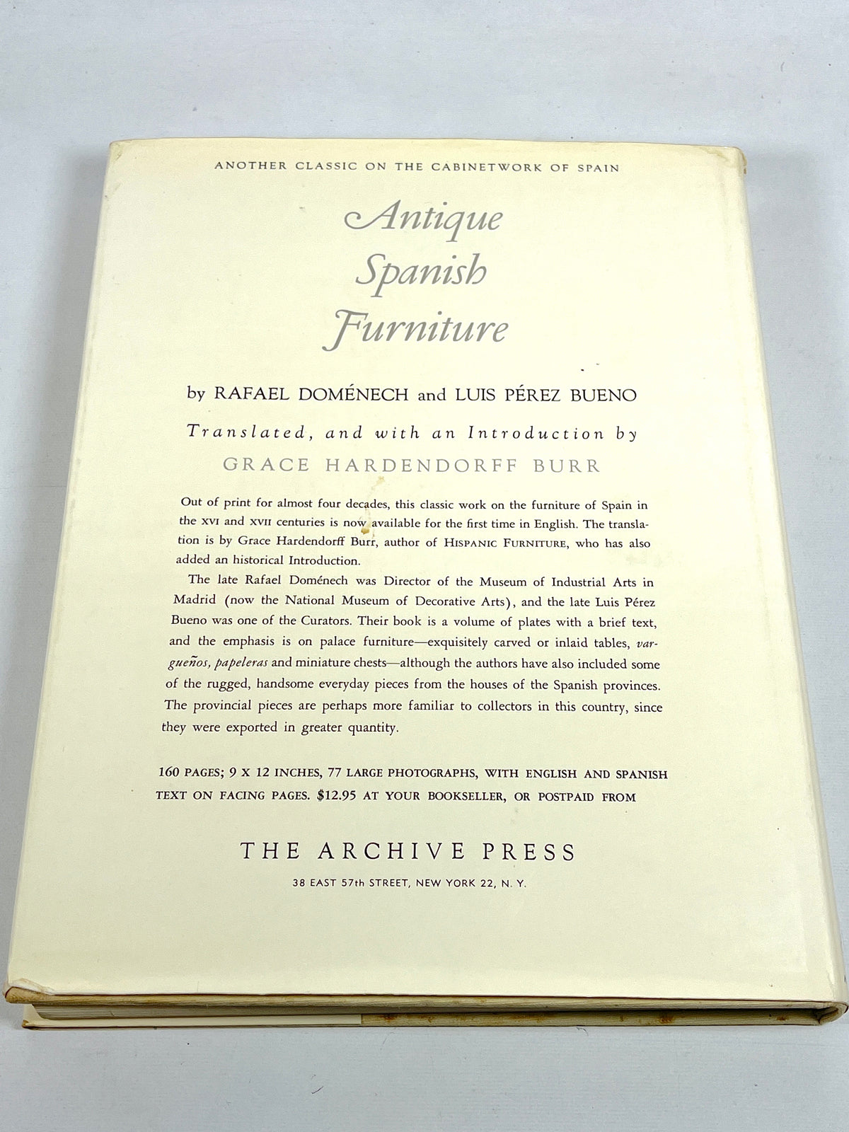 Hispanic Furniture, The Archive Press, 2nd Edition, 1964, Very Good hardcover w/DJ
