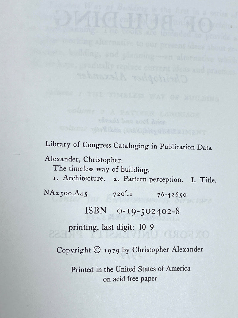 The Timeless Way of Building, Oxford University Press, Vol 1, 1st Edition, 1979, NF HC w/DJ