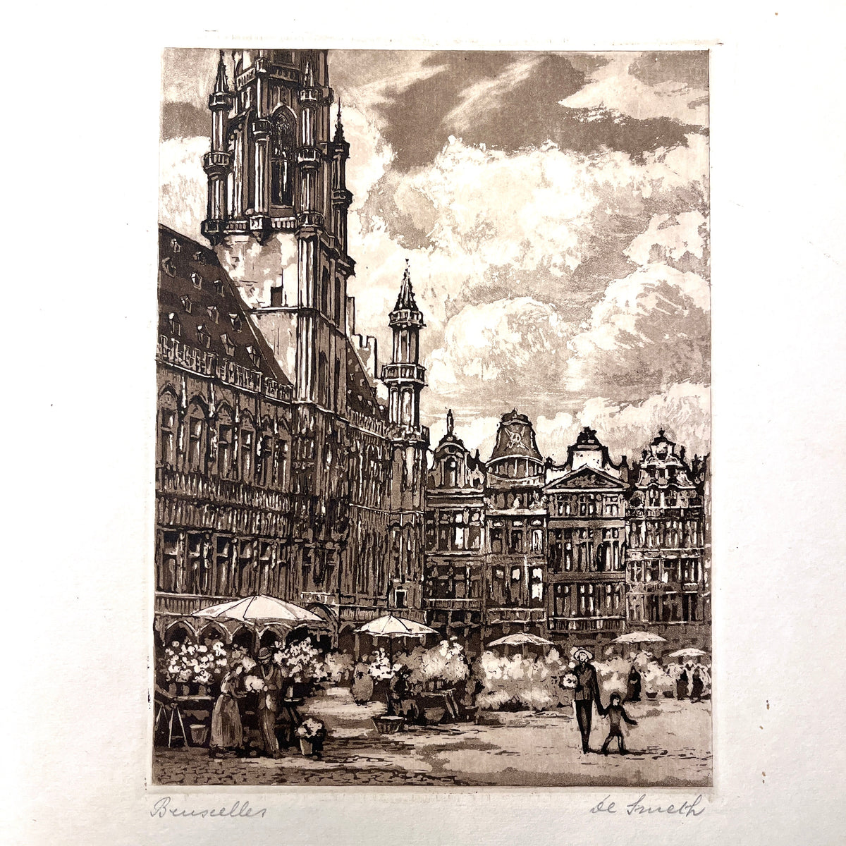 "Bruxelles" (Original Etching), Henri De Smeth, SIGNED, c. 1900, Very Good