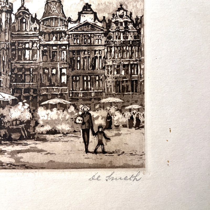 "Bruxelles" (Original Etching), Henri De Smeth, SIGNED, c. 1900, Very Good