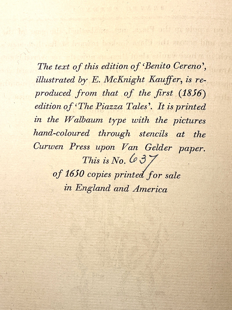 Benito Cereno, Herman Melville, 1926, The Nonesuch Press, Very Good