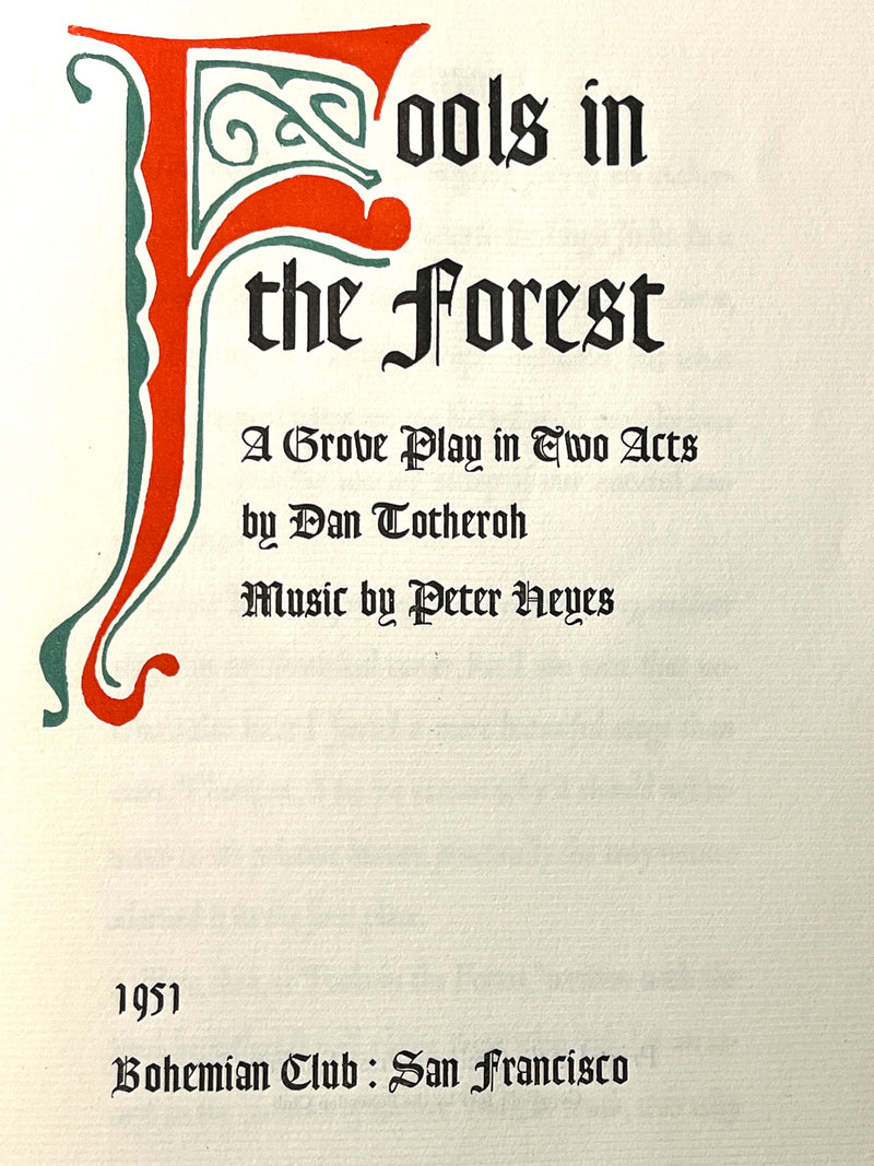 Fools in the Forest: A Grove Play in Two Acts, 1951, HC, VG.