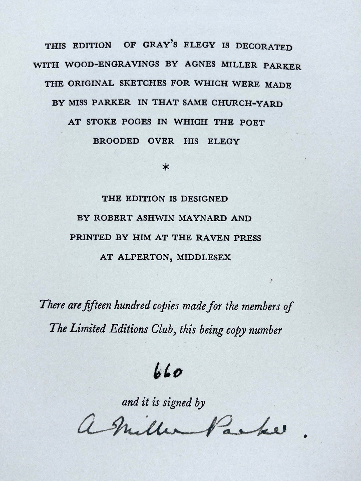 Elegy Written in a Country Church-Yard, Thomas Grey, Agnes Miller Parker, Limited Editions Club
