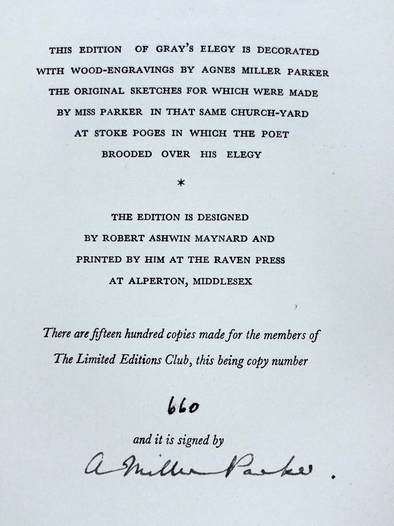 Elegy Written in a Country Church-Yard, Thomas Grey, Agnes Miller Parker, Limited Editions Club