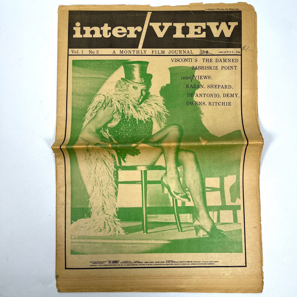 Interview (Inter/View), A Monthly Film Journal, Vol 1, No.3, 1969, SCARCE, Ephemera, Good.