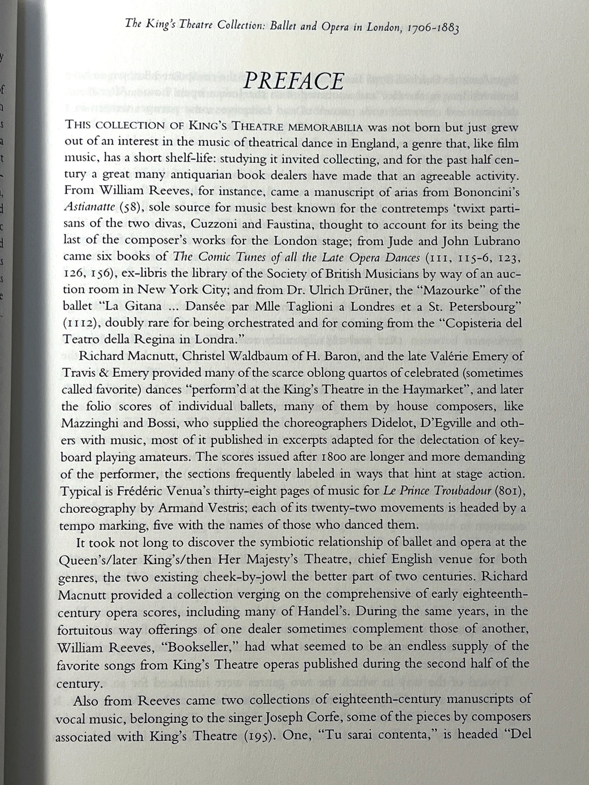 The King's Theatre Collection: Ballet & Italian Opera in London 1706-1883, 2003, SC, NF.