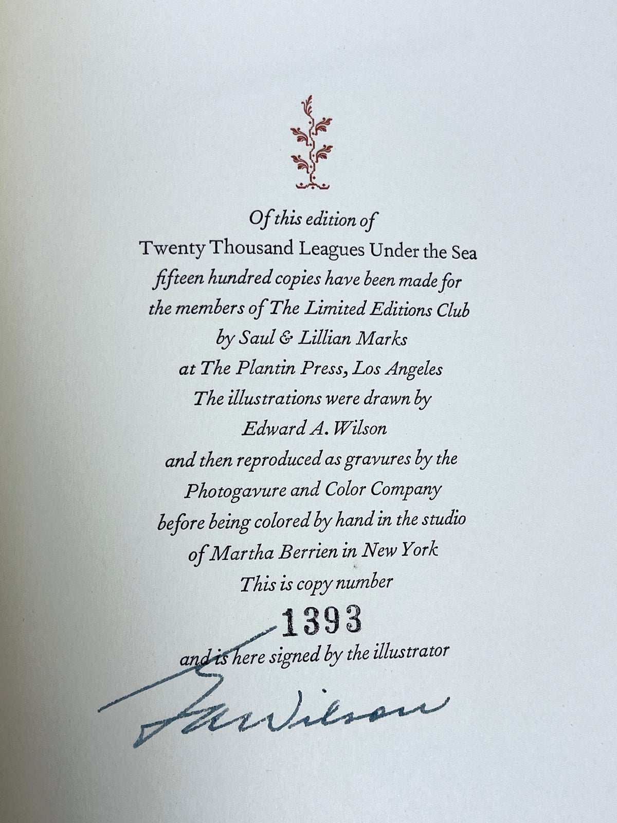 Twenty Thousand Leagues Under the Sea, Jules Verne, E A. Wilson, Limited Ed. Club, SIGNED