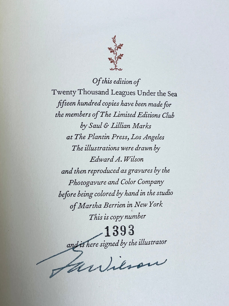 Twenty Thousand Leagues Under the Sea, Jules Verne, E A. Wilson, Limited Ed. Club, SIGNED
