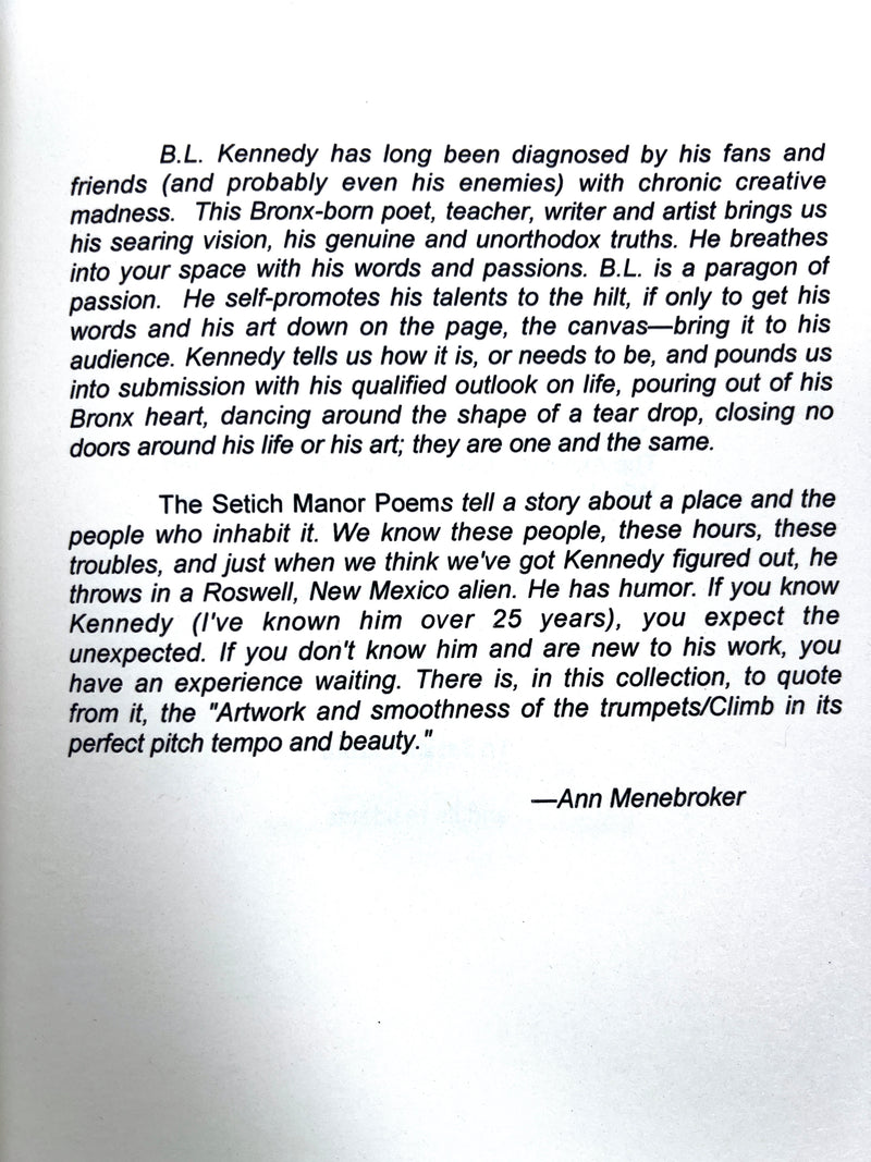 B.L. Kennedy, The Setich Manor Poems, Rattlechips Chapbook Series #25, 2006, NF SC