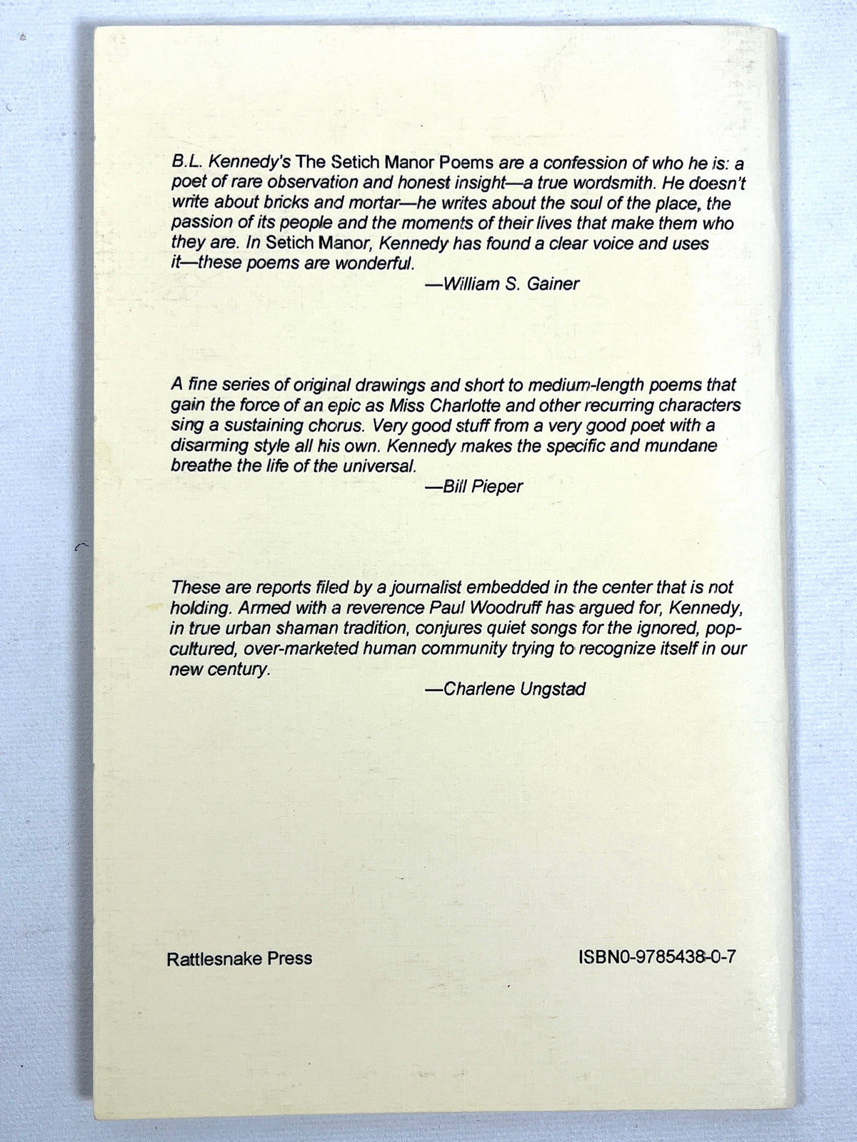 B.L. Kennedy, The Setich Manor Poems, Rattlechips Chapbook Series #25, 2006, NF SC