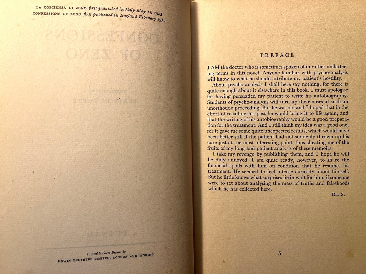 Confessions of Zeno, Italo Svevo, 1st English Edition, 1930, Very Good