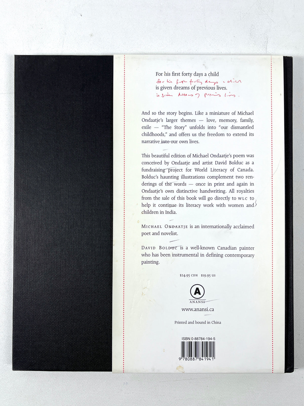 Michael Ondaatje, The Story, Drawings by David Bolduc, 2005, Near Fine HC w/bellyband