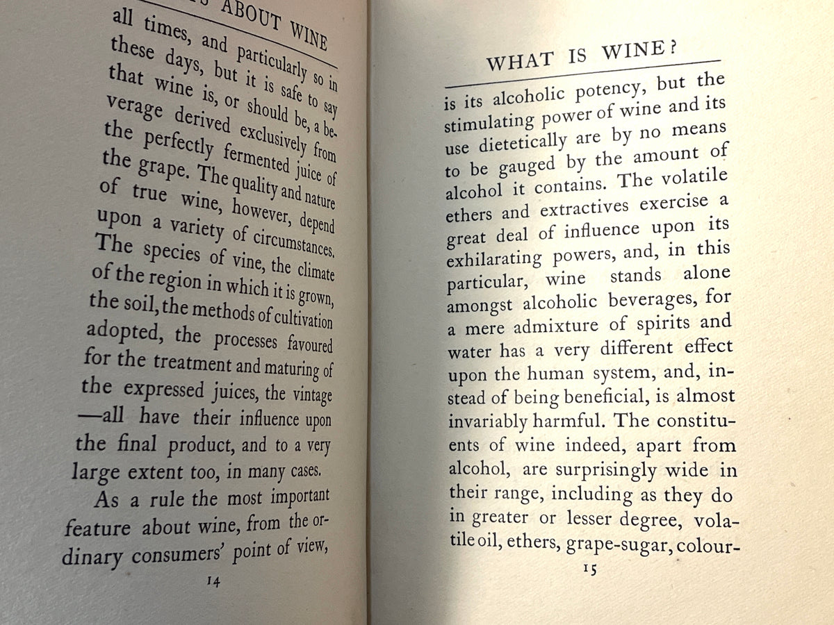 Chats about Wine, C. E. Hawker, London: Grant Richards LTD., 3rd Print, 1910, HC, Very Good