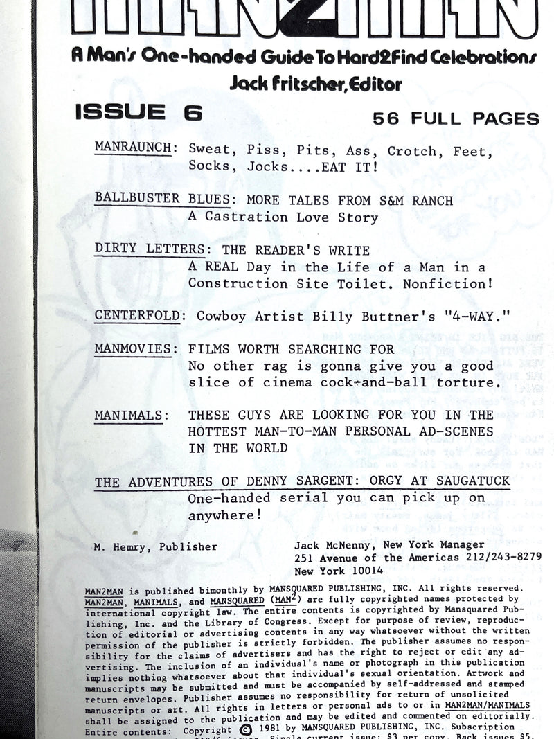 Man 2 Man, Issue 6, Mansquared Publishing, 1981, Very Good softcover