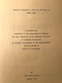 Sensuous Pessimism: Italy in the Work of Henry James, Carl Edwin Maves, Thesis, VG