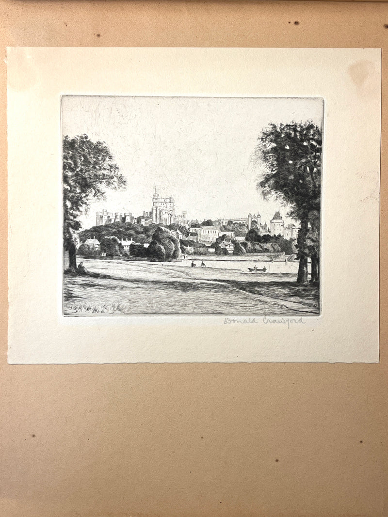 "'Windsor Castle.' Pure Drypoint" (Original Print), Donald Crawford, SIGNED, VG