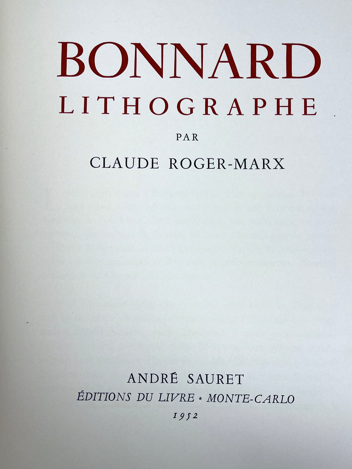 Claude Roger-Marx, Bonnard Lithographe, 1952, Very Good softcover w/slipcase