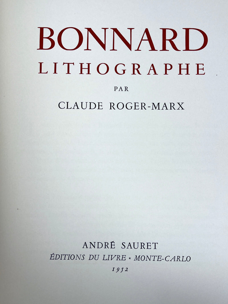 Claude Roger-Marx, Bonnard Lithographe, 1952, Very Good softcover w/slipcase
