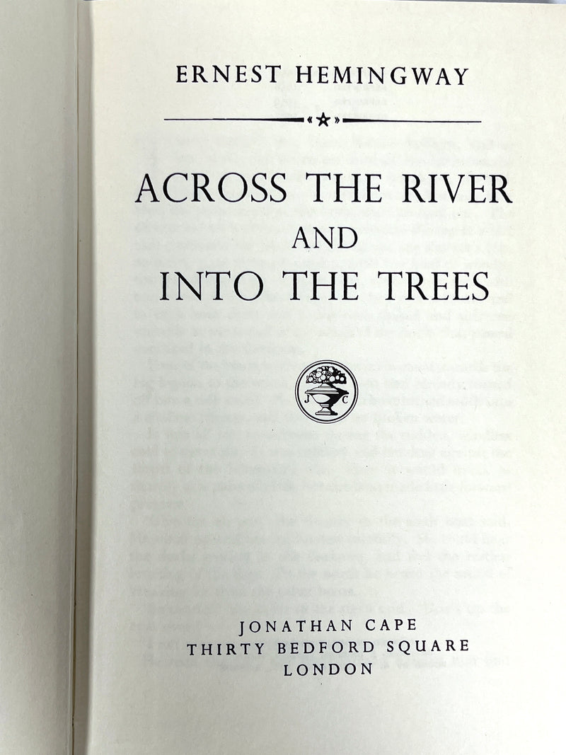 Ernest Hemingway, Across the River and Into the Trees, Jonathan Cape, 4th Print, 1961, Near Fine hardcover w/DJ.