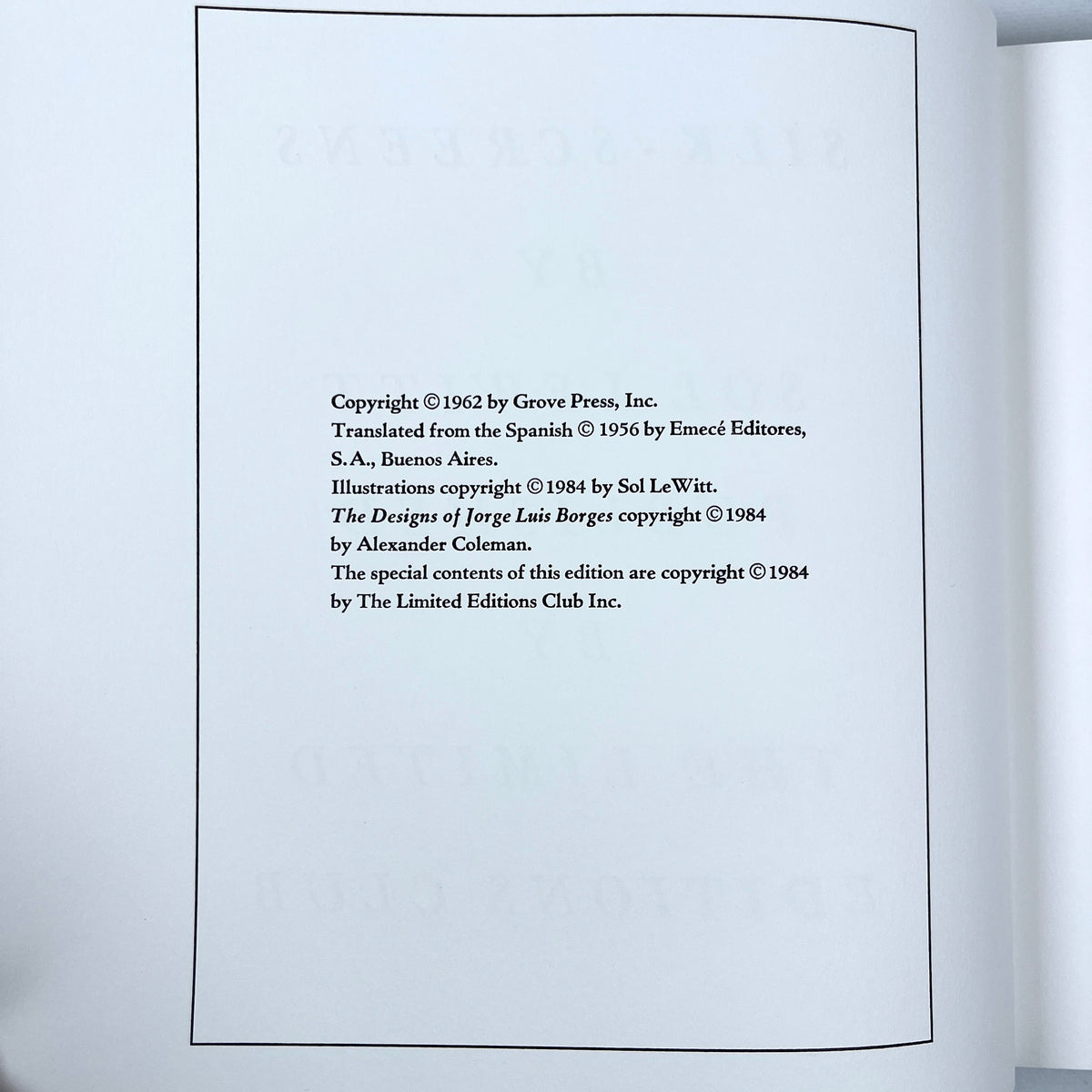 Jorge Luis Borges, Ficciones, Limited Editions Club, 1984 illust. Sol Lewitt, SIGNED, Fine