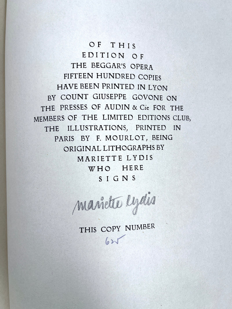 The Beggar’s Opera, John Gay, Limited Editions Club, SIGNED, 1937, NF HC