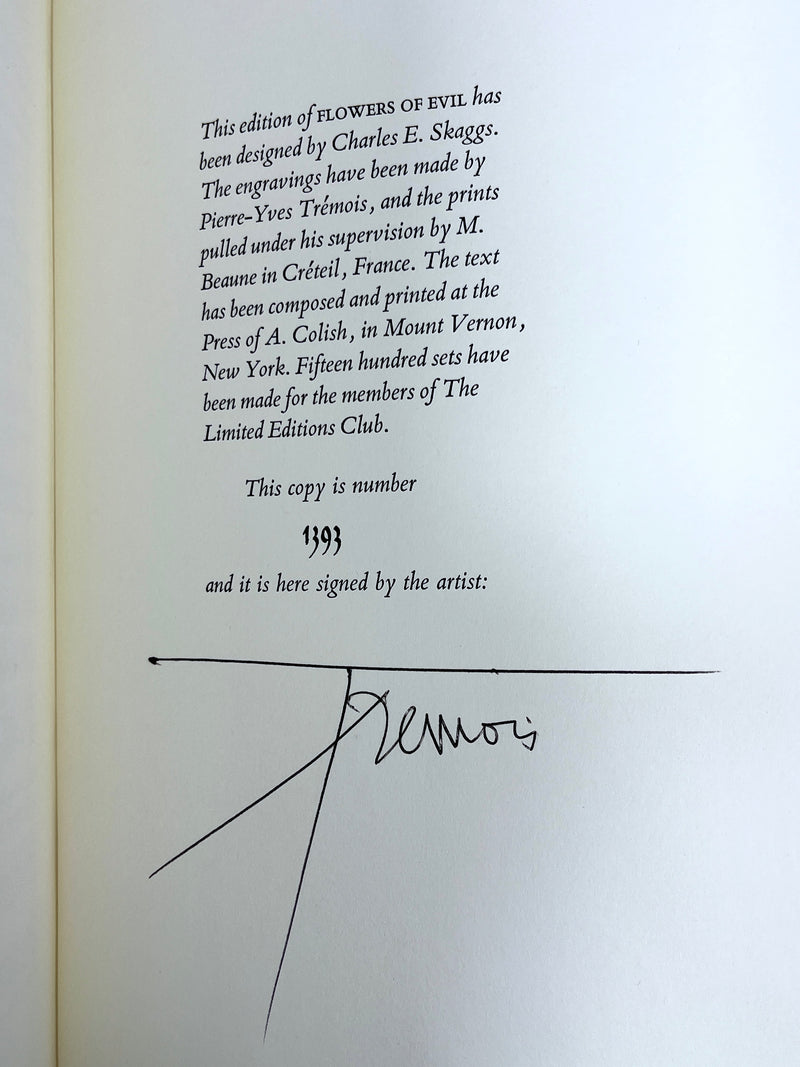 Baudelaire, Les Fleurs Du Mal, 2 Vol, Pierre-Yves Trémois, 1971, SIGNED VG+ HC w/slipcase.