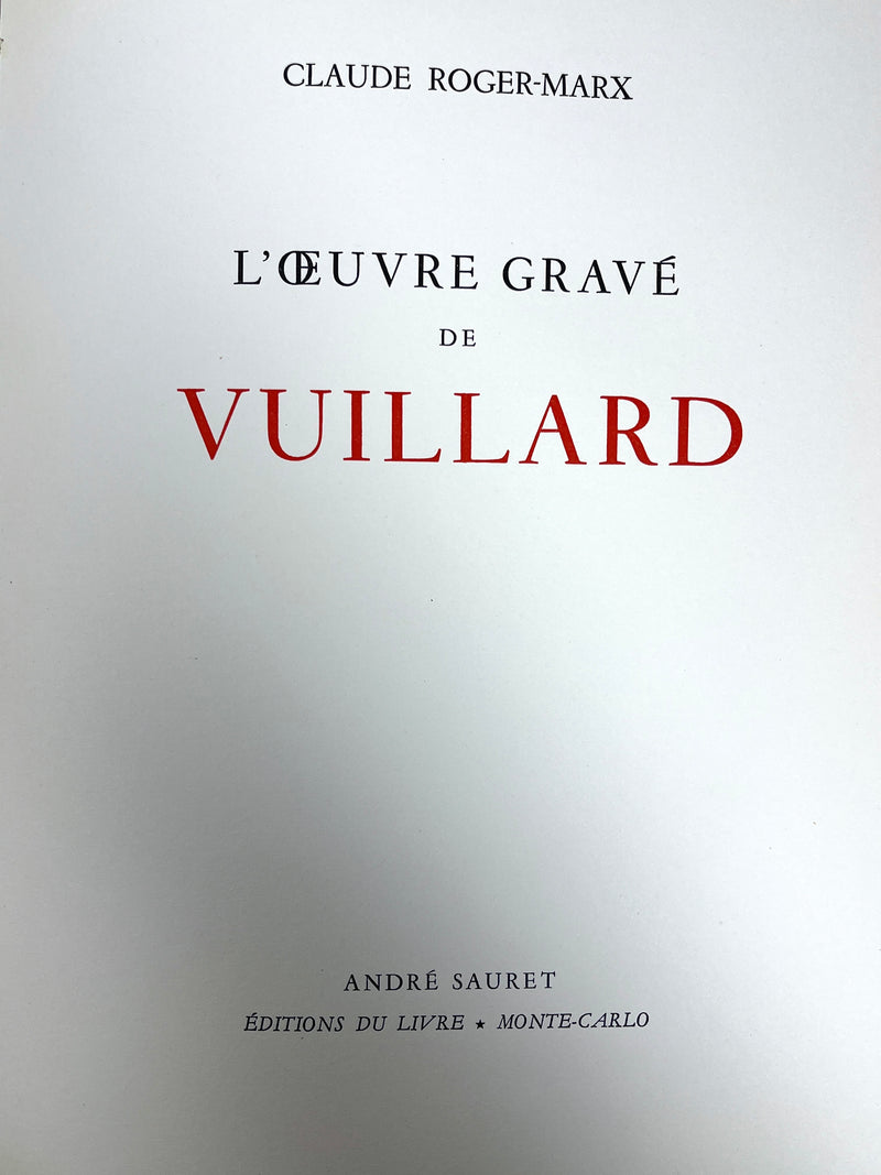 Claude Roger-Marx, L'oeuvre Gravé de Vuillard, Limited Printing, 1948, VG SC w/slipcase