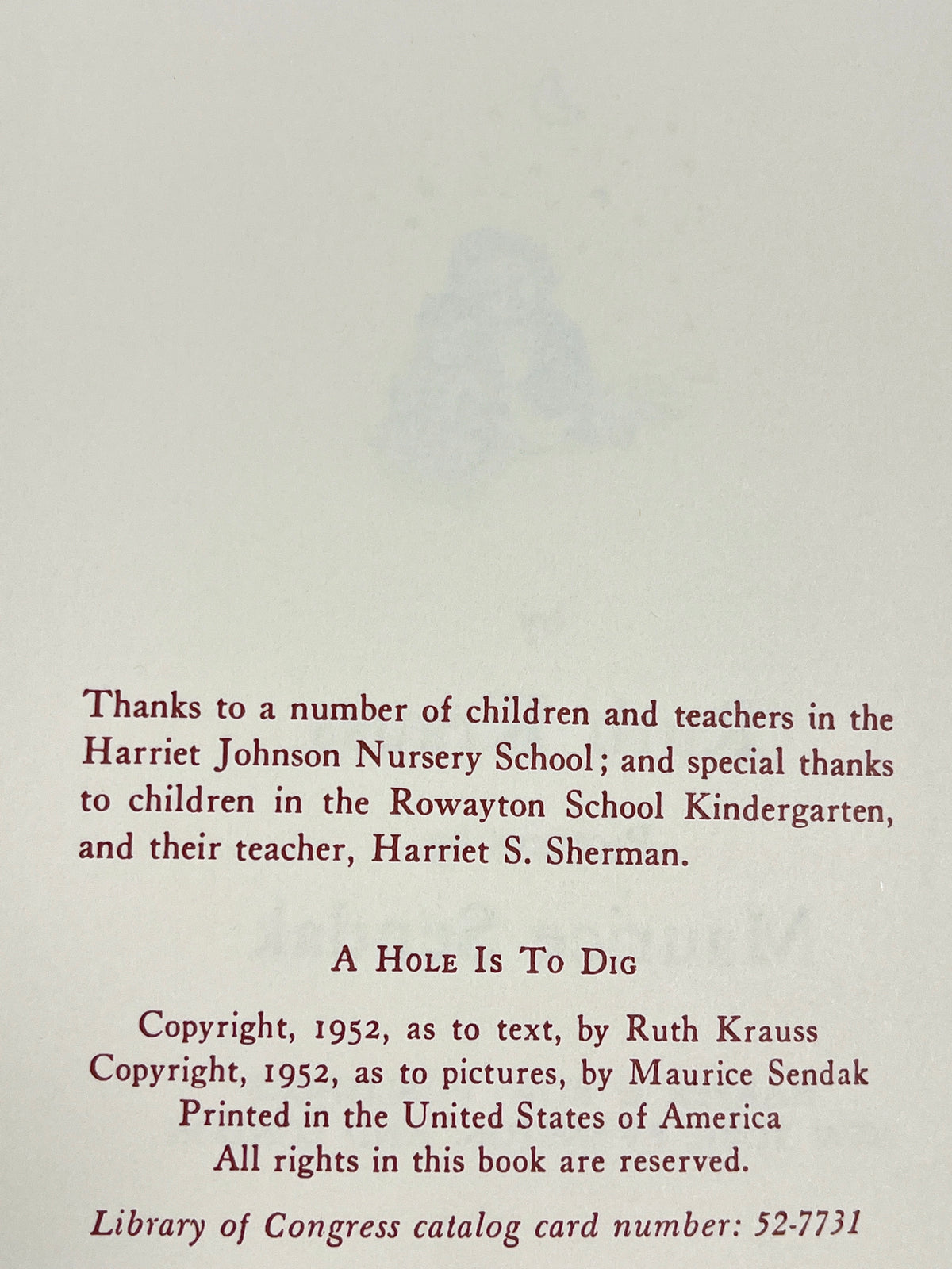 Ruth Krauss, A Hole is to Dig: A First Book of First Definitions, 1952, Very Good HC w/DJ