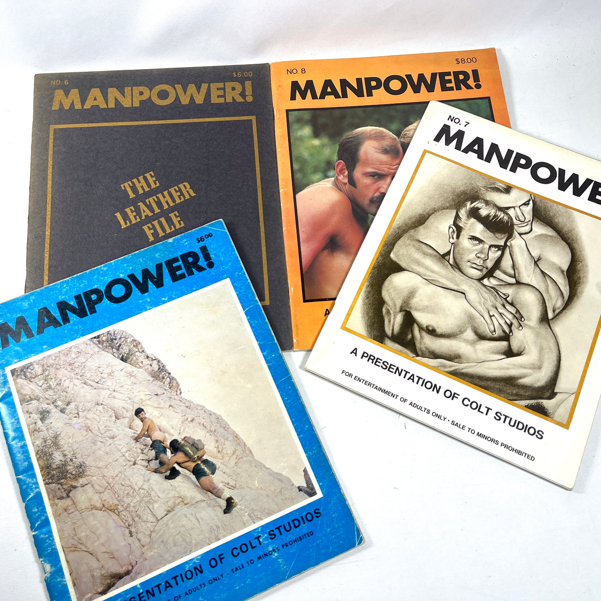 Colt Studios MANPOWER! Magazines, 1972-1975, Lot of 4, G-VG SCs, RARE Gay interest