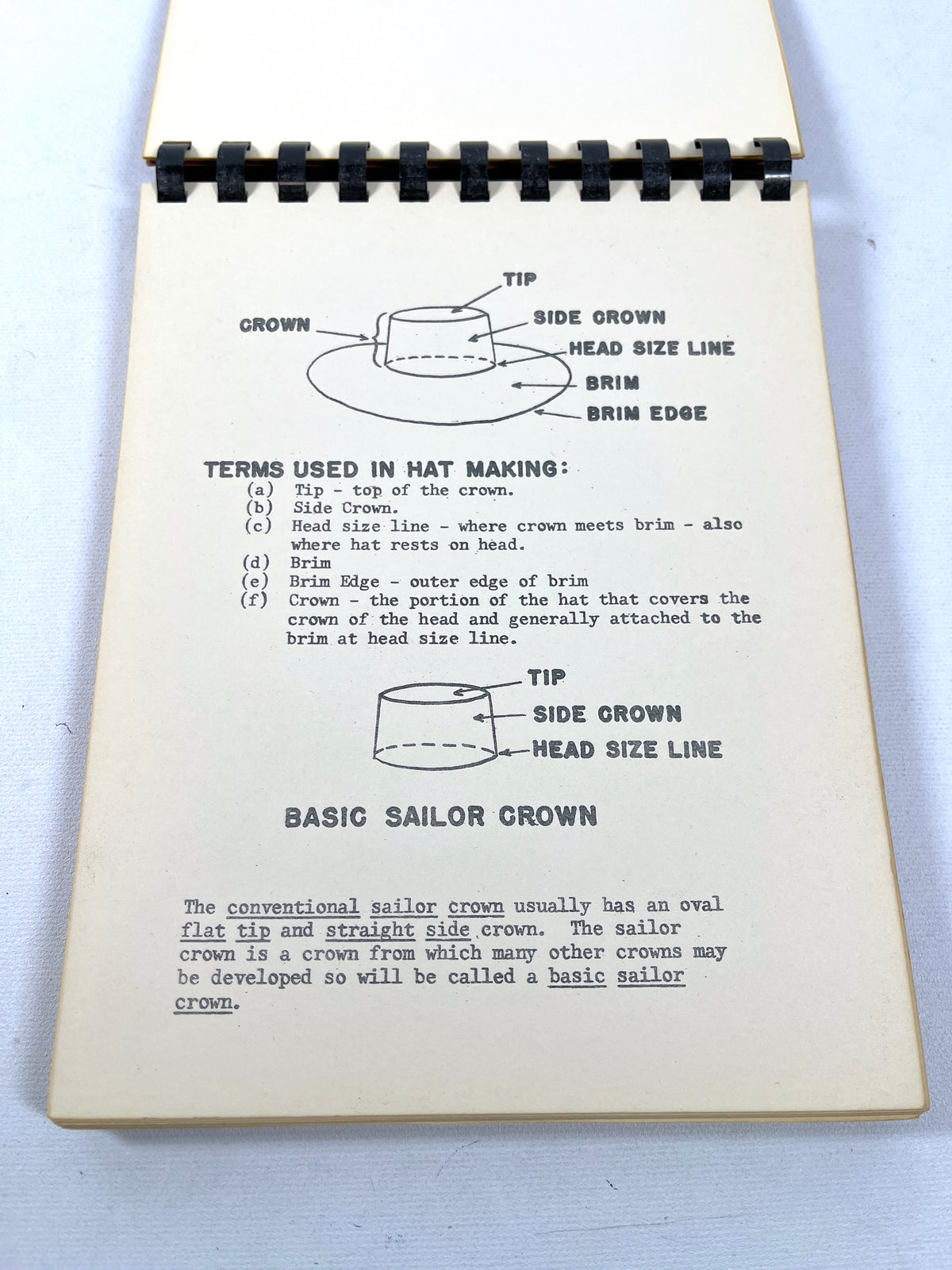 Millinery Manual: Basic Hat Patterns, Stephens College, 1953, RARE, Very Good+ comb bound