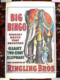 Vintage Circus Poster: Big Bingo the Two-Story Elephant, 1970s reprint, 1916, Ringling Bros.