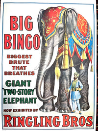 Vintage Circus Poster: Big Bingo the Two-Story Elephant, 1970s reprint, 1916, Ringling Bros.