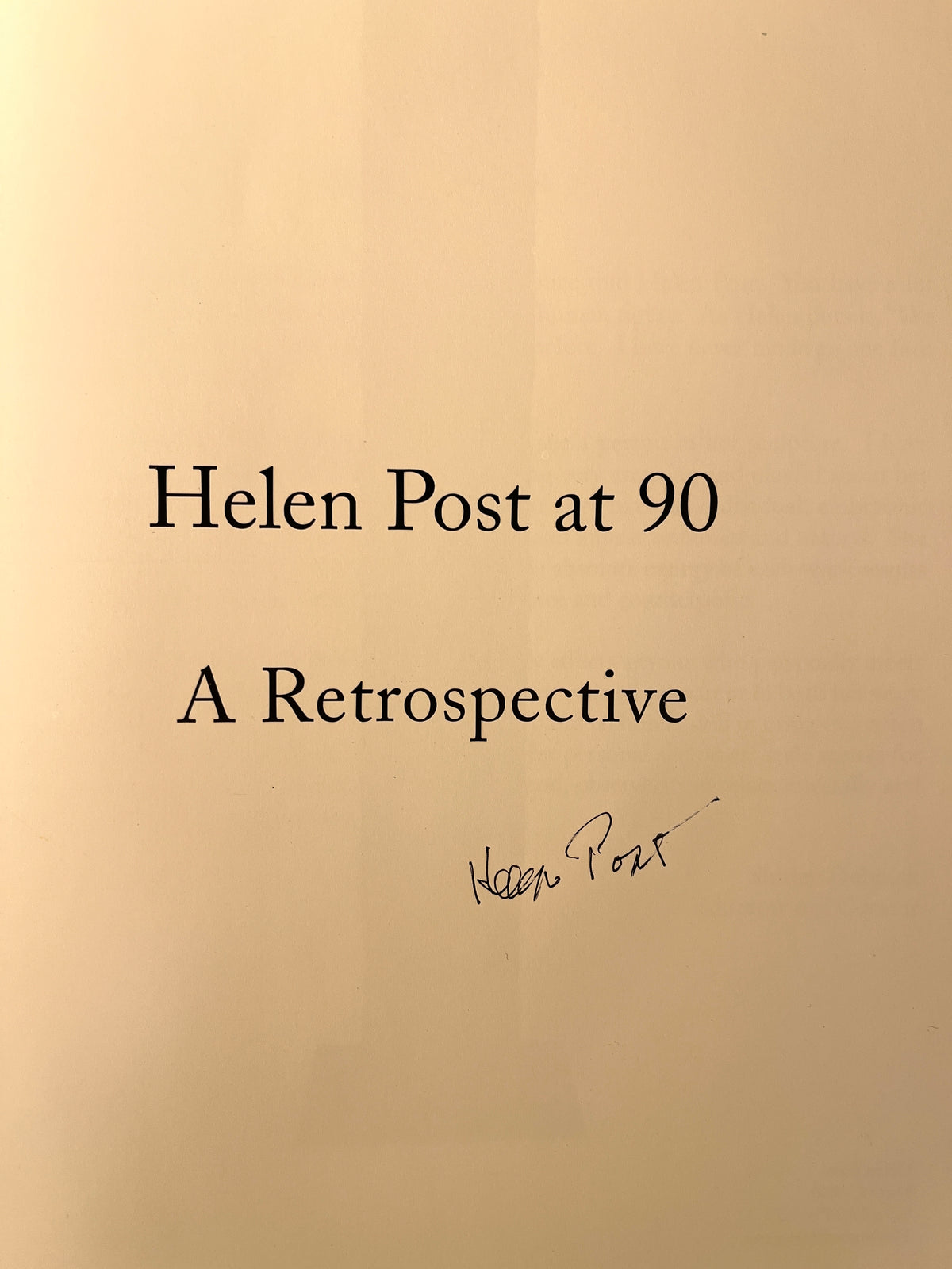 Helen Post at 90: A Retrospective, SIGNED, RARE, Solomon Dubnick Press, 2006, Fine