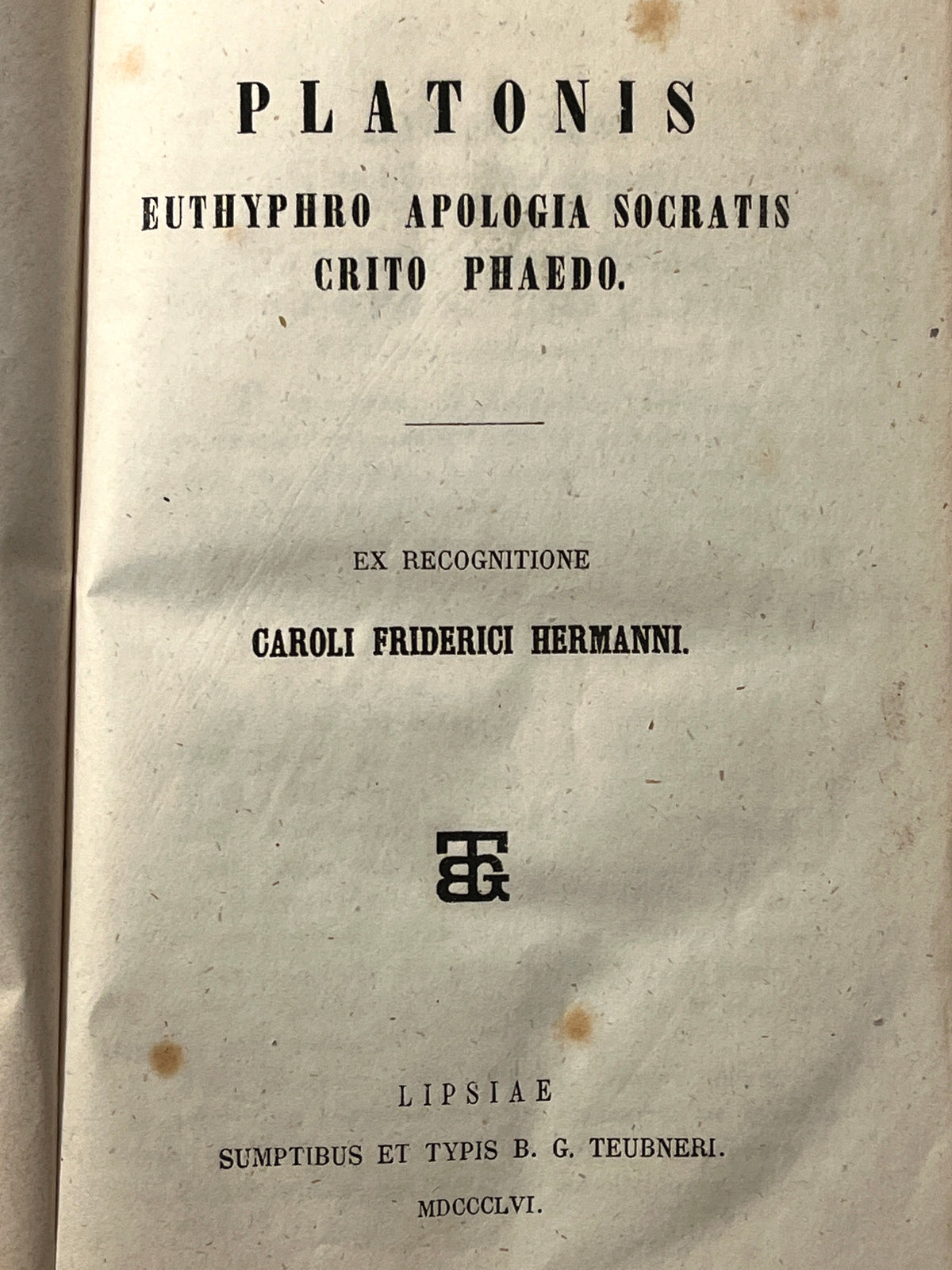 Platonis Euthyphro, Apologia Socratis, Crito, Phaedo; B. G. Teubneri, 1856, VG