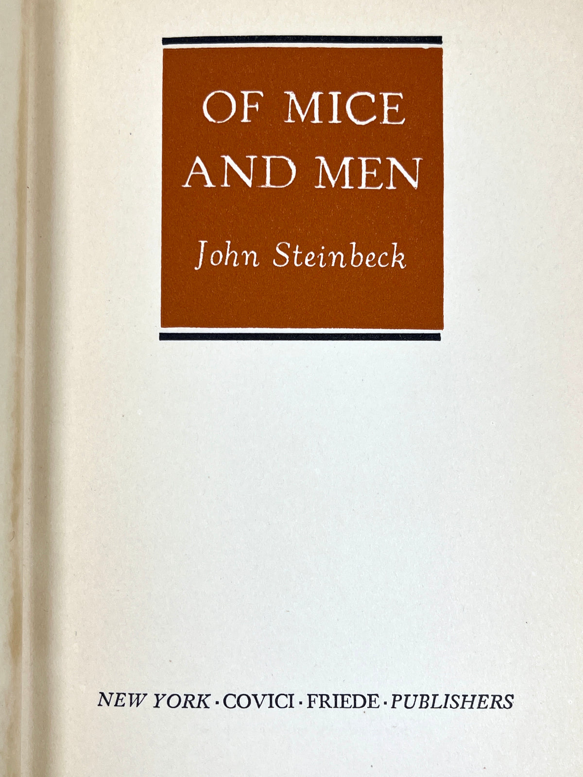 John Steinbeck, Of Mice and Men, Covici Friede 1937, Book Club, Very Good- hardcover