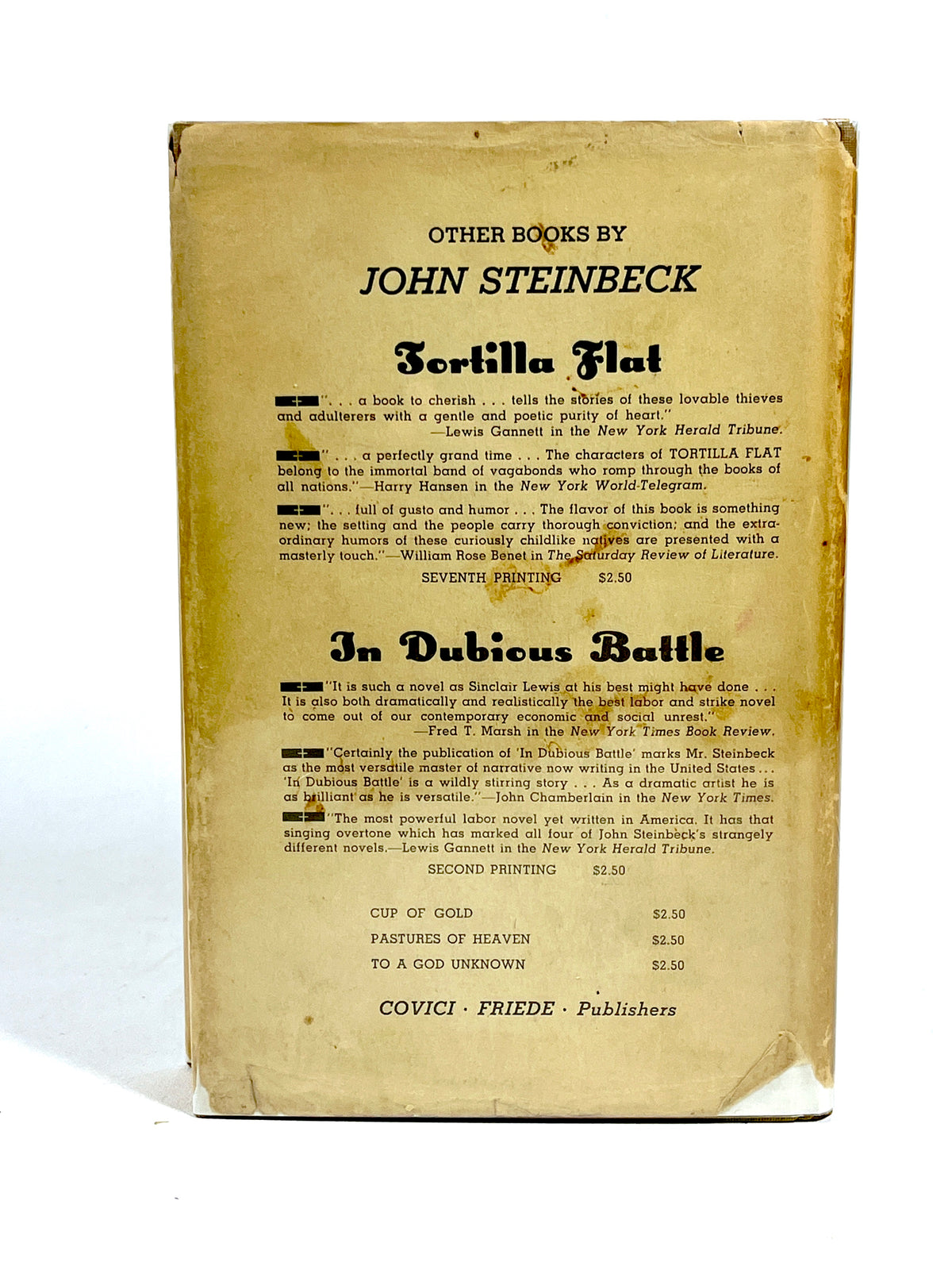 John Steinbeck, Of Mice and Men, Covici Friede 1937, Book Club, Very Good- hardcover