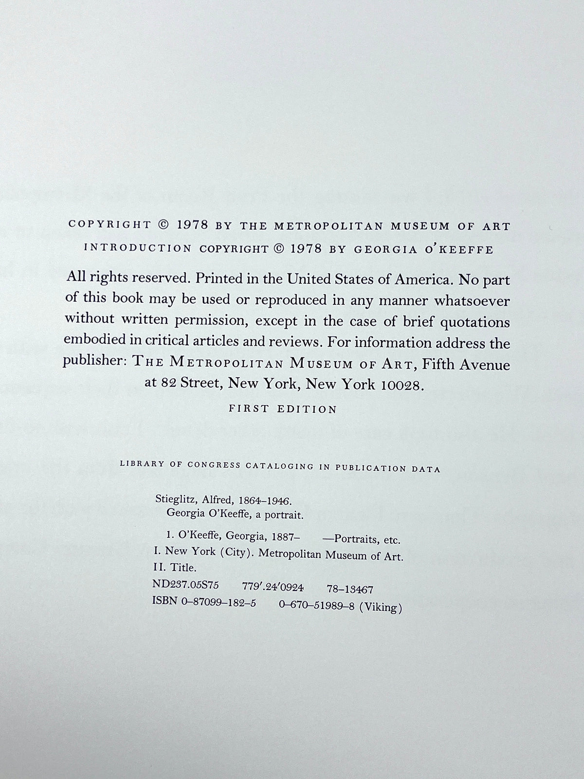 Georgia O'Keeffe: A Portrait by Alfred Stieglitz, First Edition, 1978, VG+ HC w/DJ + slipcase