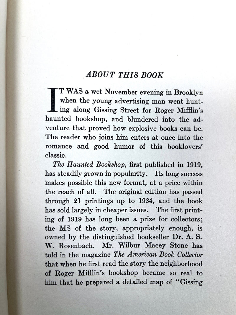 Christopher Morley, The Haunted Bookshop, The Bookshop Edition, 1934, SIGNED, VG HC.