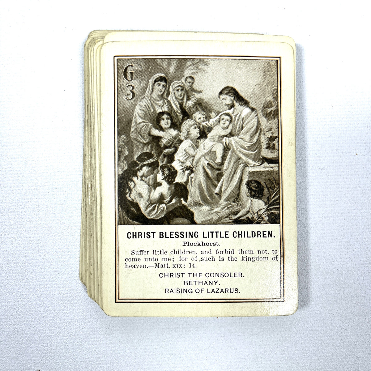 New Testament Game, Illustrated, The Fireside Game Co., 1899, Good hardcover cased deck of cards.