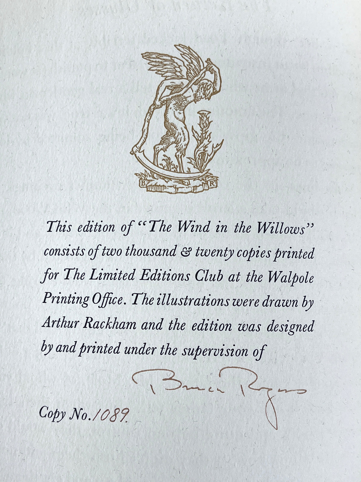 Kenneth Grahame, Wind in the Willows, Limited Ed. Club, 1940, SIGNED, Near Fine