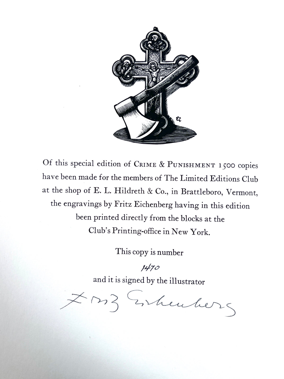 Dostoevsky, Crime and Punishment, 2 Vols, Fritz Eichenberg, 1948, SIGNED, NF HC w/slipcase