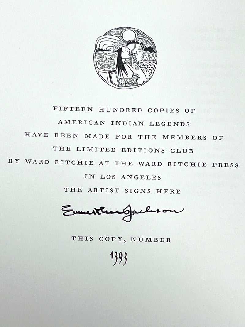 American Indian Legends, Illus by Everett Lee Jackson, 1968, SIGNED, NF HC w/slipcase