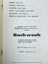 Philip Levine (et. al.), Backwash Vol. 6 #1, Fresno State College 1968, VG SC staplebound