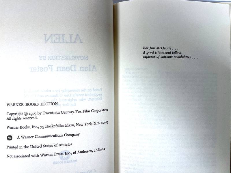 Alan Dean Foster, Alien, Warner Books Edition, 1979, Near Fine hardcover w/dust jacket