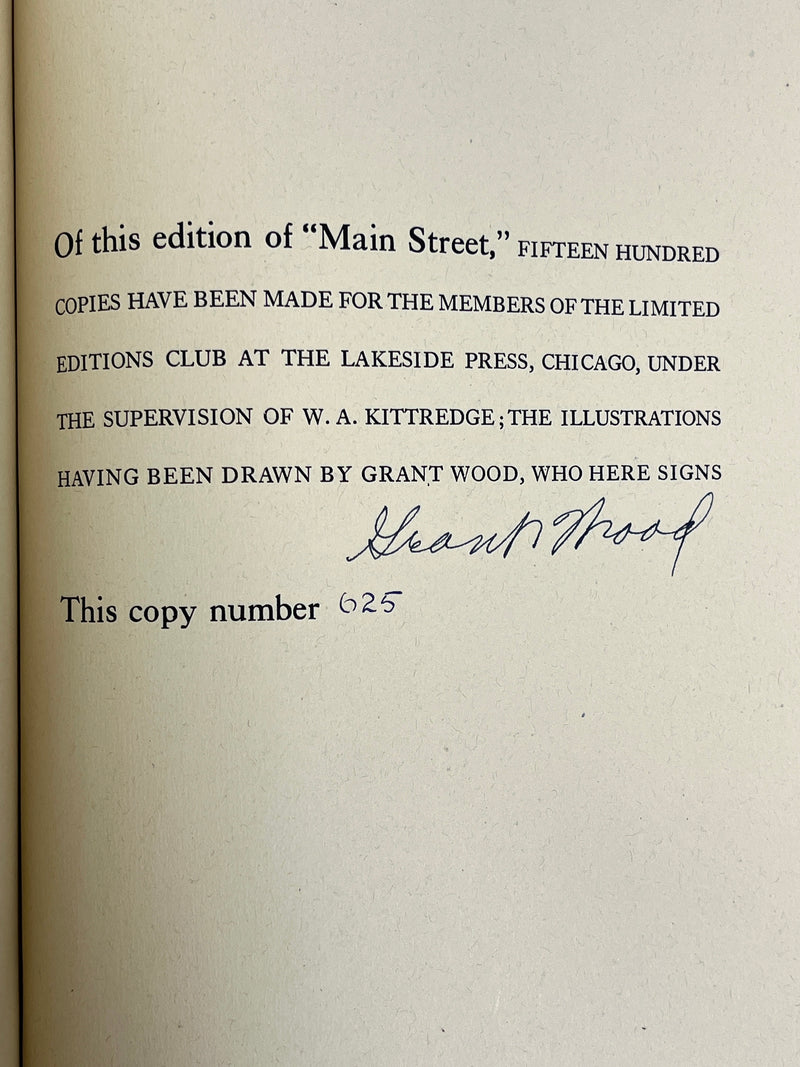 Main Street, Sinclair Lewis, Grant Wood, Limited Editions Club, NF SC & VG slipcase