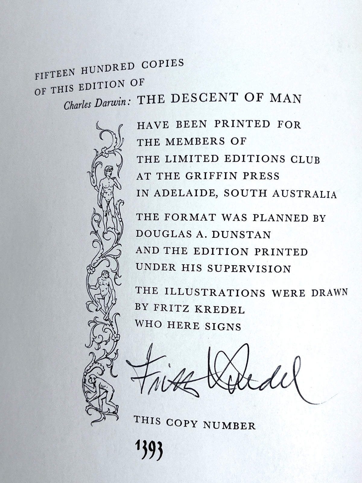 The Descent of Man, Charles Darwin, Fritz Kredel, 1971 Limited Editions Club, NF HC